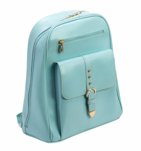 M Series Madison Leather Business Laptop Tablet Backpack - Aqua Blue Perspective: front