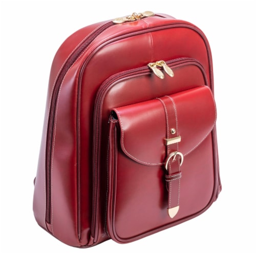 M Series Olympia Leather Business Laptop Tablet Backpack - Red Perspective: front