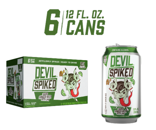 Devil Spiked Hard Ginger Beer with Lime Cans Perspective: front