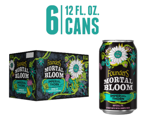 Founders Brewing® Mortal Bloom® Imperial Thorn™ IPA Craft Beer Cans Perspective: front