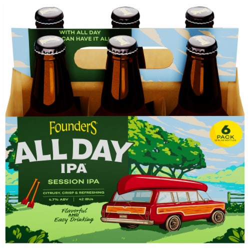 Founders® Brewing All Day IPA® Session Ale Beer Bottles Perspective: front