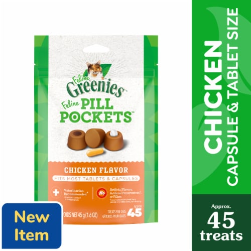 Feline Greenies Pill Pockets Natural Adult Soft Cat Treats Chicken Flavor Perspective: front