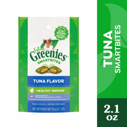 FELINE GREENIES SMARTBITES HEALTHY INDOOR Tuna Flavor Natural Treats for Adult Cats Perspective: front