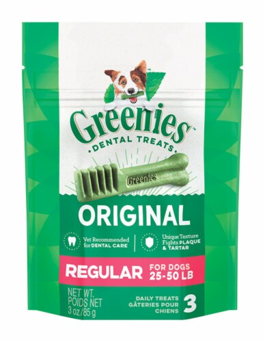 GREENIES Original Regular Natural Dog Dental Treats, 3 oz. Pack (3 Treats) Perspective: front