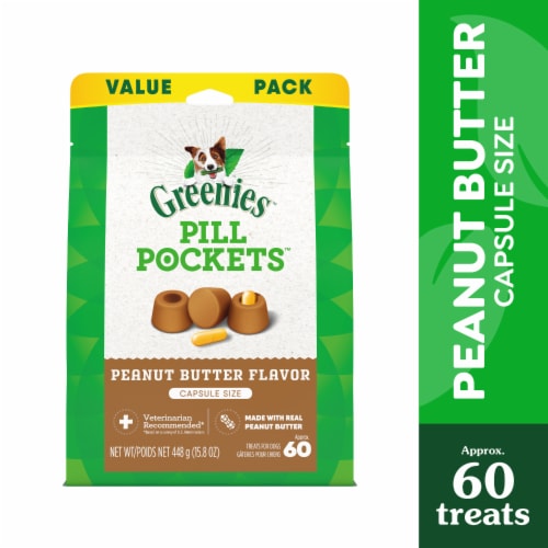 Greenies Pill Pockets Capsule Size Natural Soft Dog Treats Real Peanut Butter Flavor Value Pack Perspective: front
