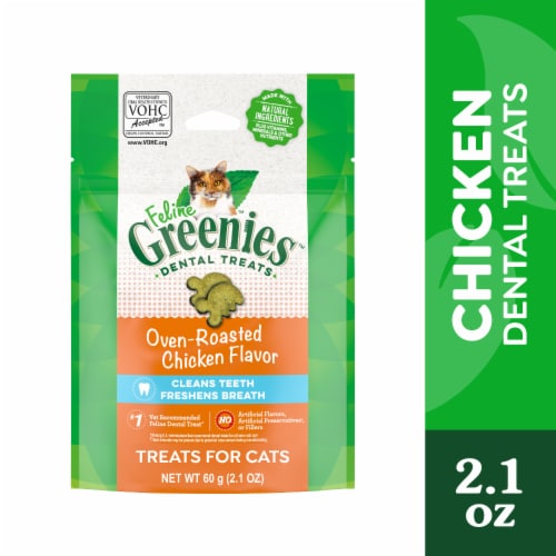 FELINE GREENIES Oven Roasted Chicken Flavor Adult Natural Dental Care Cat Treats Perspective: front