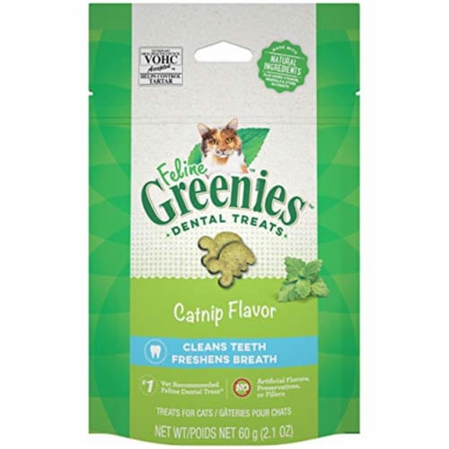Greenies 428249 2.1 oz Feline Adult Dental Cat Treats, Catnip Flavor Perspective: front