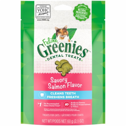 FELINE GREENIES Savory Salmon Flavor Adult Natural Dental Care Cat Treats Perspective: front