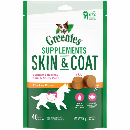 GREENIES Skin & Coat With Omega 3 Fatty Acids Chicken Dog Supplements Perspective: front