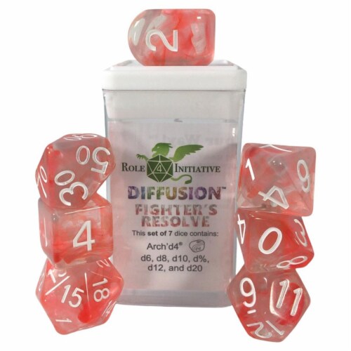 Role 4 Initiative R4I50525-7C Diffusion Dice, Fighters Resolve & White - Set of 7 Perspective: front