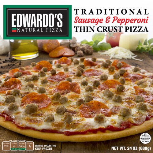 Edwardo's Sausage & Pepperoni Thin Crust Pizza Perspective: front