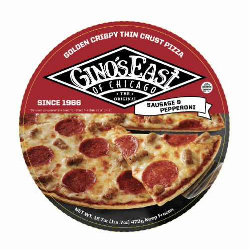 Gino's East of Chicago Sausage & Pepperoni Pizza Perspective: front
