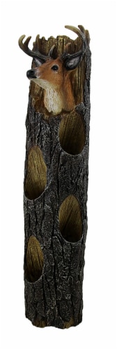 Deer Head On Weathered Log Rustic Wall Mounted 4 Bottle Wine Holder 19 Inch Perspective: front