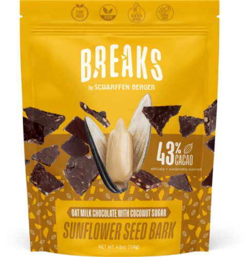 Scharffen Berger Breaks Oat Milk Chocolate With Coconut Sugar Sunflower Seed Bank Perspective: front