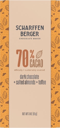 Scharffen Berger 70% Cacao Salted Almond + Toffee Dark Chocolate Bar Perspective: front