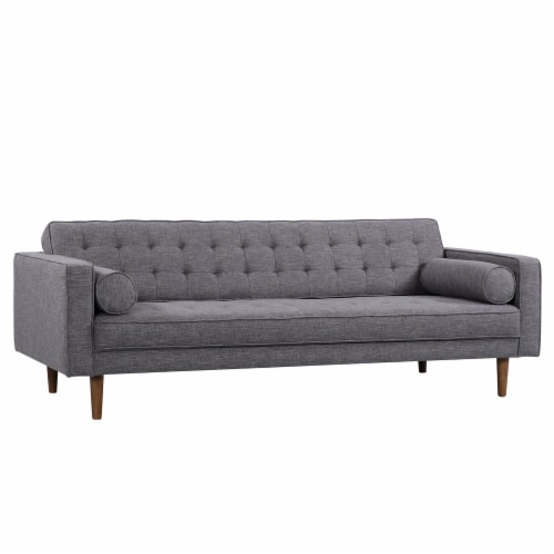 Armen Living Element Mid-Century Modern Sofa in Dark Gray Linen and Walnut Legs Perspective: front