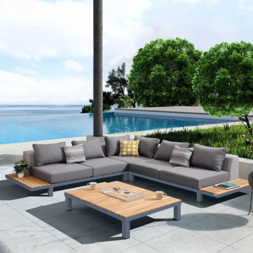 Polo 4 piece Outdoor Sectional Set with Dark Gray Cushions Modern Accent Pillows 1 Dillons Food Stores