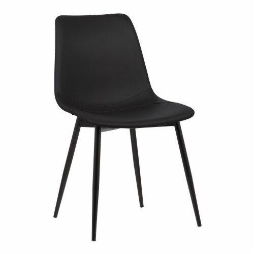 Monte Contemporary Dining Chair in Black Faux Leather with Black Powder Coated Metal Legs Perspective: front