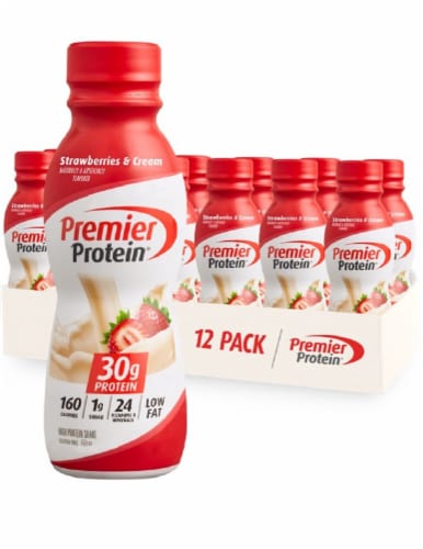 Premier Protein® Strawberries & Cream High Protein Shake Bottle Perspective: front
