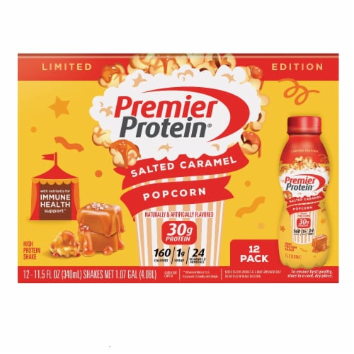 Premeir Protein® High Protein Shake Salted Carmel Popcorn Perspective: front