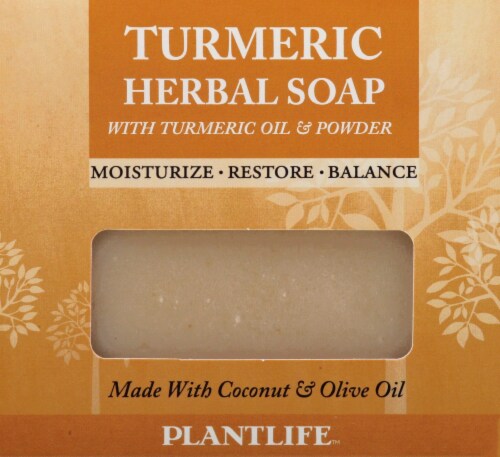 Plantlife Turmeric Herbal Soap with Turmeric Oil and Powder Perspective: front
