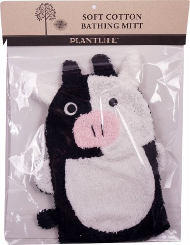 Plantlife Ramie Soft Cotton Bathing Mitt Cow Perspective: front