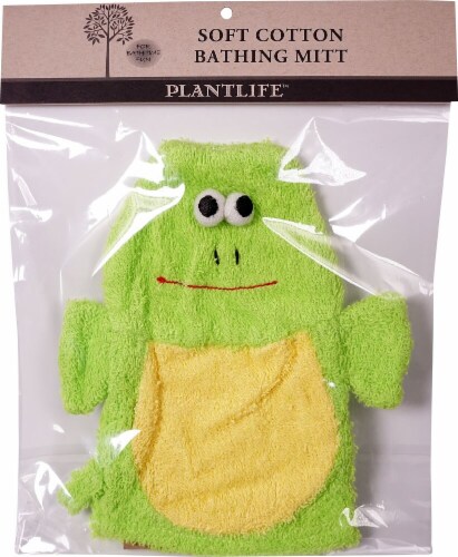 Plantlife Ramie Soft Cotton Bathing Mitt Frog Perspective: front