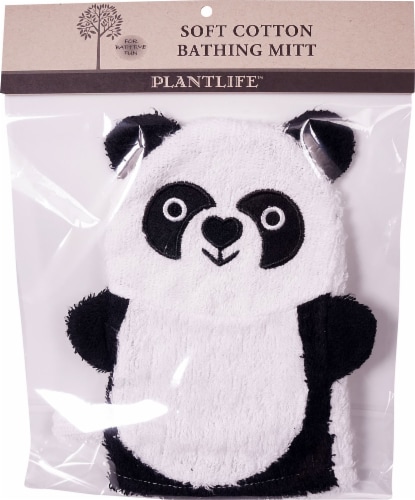 Plantlife Ramie Soft Cotton Bathing Mitt Panda Perspective: front