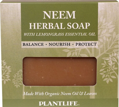 Plantlife Neem Herbal Soap with Lemongrass Essential Oil Perspective: front