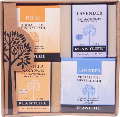Plantlife Relax Therapeutic Mineral Bath Salt Top Combo Soap Perspective: front