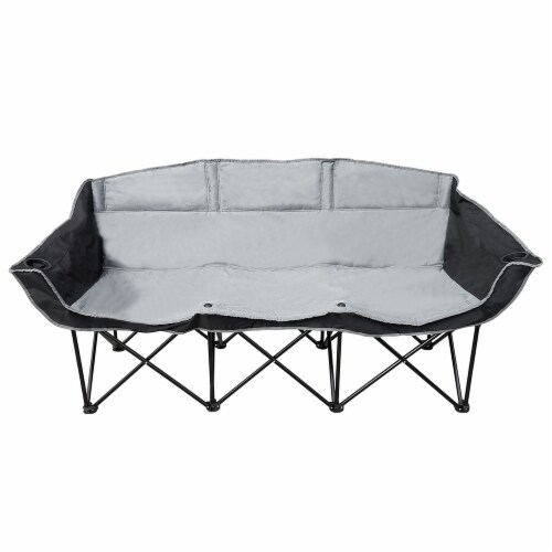 GoTEAM! 3 Seat Portable Folding Bench/Couch - Black/Gray Perspective: front
