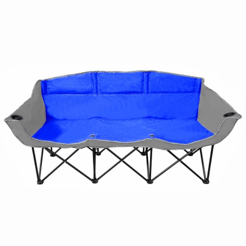 GoTEAM! 3 Seat Portable Folding Bench/Couch - Blue/Gray Perspective: front