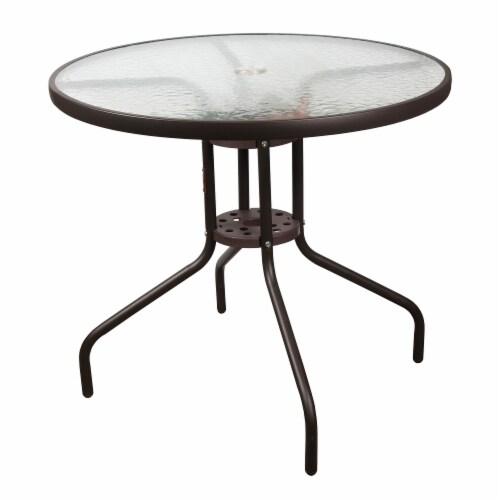 Garden Elements Outdoor Wave Glass Patio Dining Furniture Round Steel Table, Brown, 31.5 Perspective: front