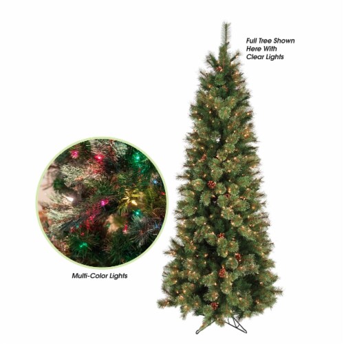 Garden Elements Artificial Pencil Fir Christmas Tree With Pine Cones, Multi-colored, 7.5 Ft Perspective: front