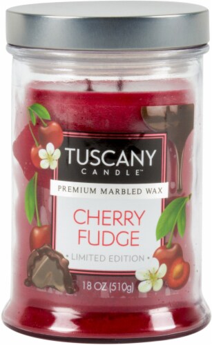 Tuscany Candle Cherry Fudge Glass Jar Candle Perspective: front