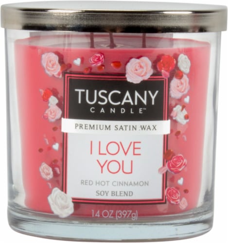 Tuscany Candle I Love You Red Hot Cinnamon Glass Jar Candle Perspective: front