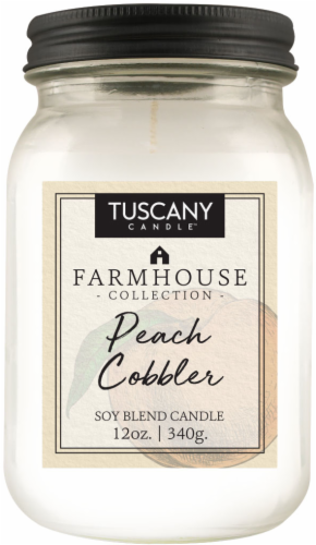 Tuscany Candle Farmhouse Collection Peach Cobbler Scented Jar Candle Perspective: front