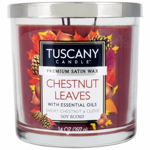 Tuscany Candle Chestnut Leaves Smoky Chestnut & Clove Scent Candle Perspective: front