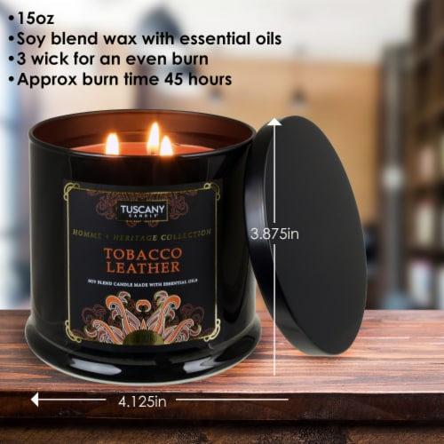 Tuscany Candle™ Homme & Heritage Collection Tobacco Leather Scented Jar Candle Perspective: front