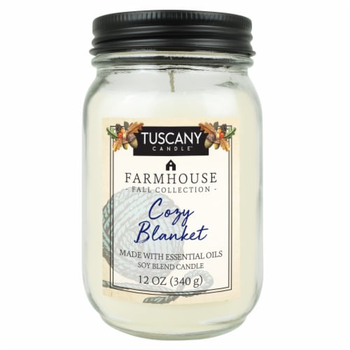 Tuscany Farmhouse Fall Collection Cozy Blanket Soy Blend Candle Perspective: front