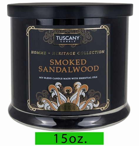Tuscany Candle Homme & Heritage Collection Smoked Sandalwood Scented Jar Candle Perspective: front