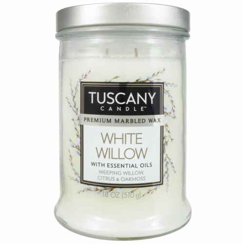Tuscany White Willow Premium Marbled Wax Candle - White Perspective: front