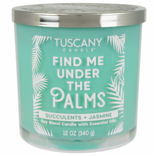 Tuscany Candle Find Me Under the Palms Succulents + Jasmine Soy Blend Candle Perspective: front