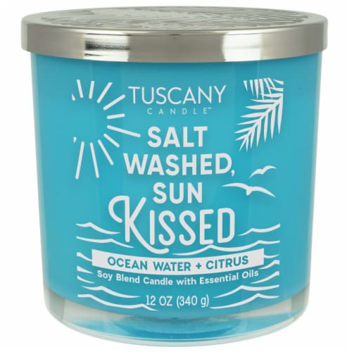 Tuscany Candle Salt Washed Sun Kissed Ocean Water + Citrus Soy Blend Candle Perspective: front