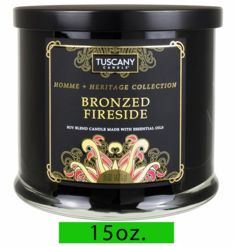 Tuscany Candle Homme & Heritage Collection Bronzed Fireside Scented Jar Candle Perspective: front