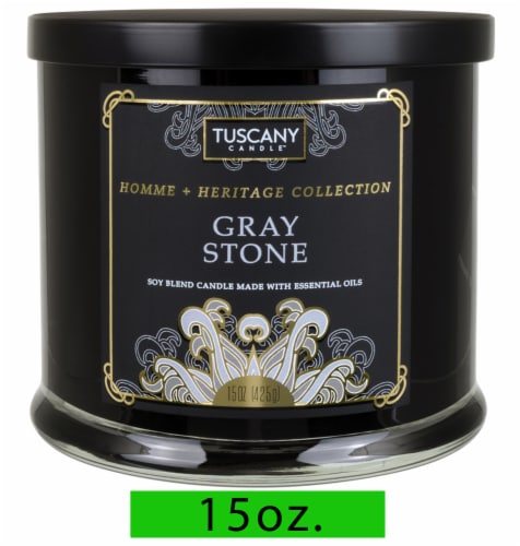 Tuscany Candle Homme & Heritage Collection Gray Stone Scented Jar Candle Perspective: front