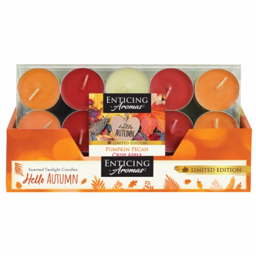 Enticing Aromas Pumpkin Pecan & Crisp Apple Scented Tealight Candles - Orange/Red Perspective: front