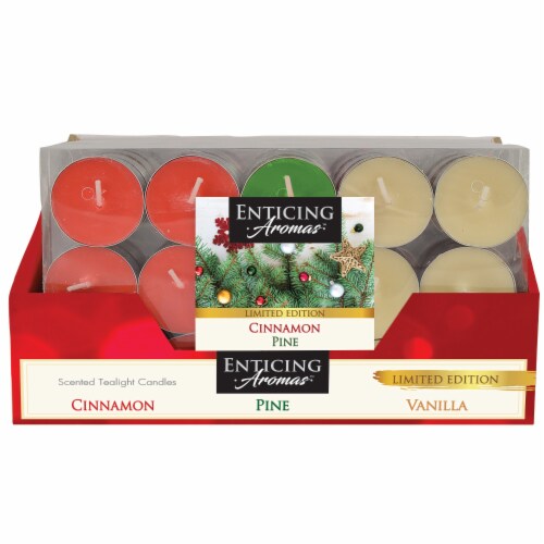 Enticing Aromas Limited Edition Holiday Fragranced Tealights - Cinnamon Pine & Vanilla Perspective: front