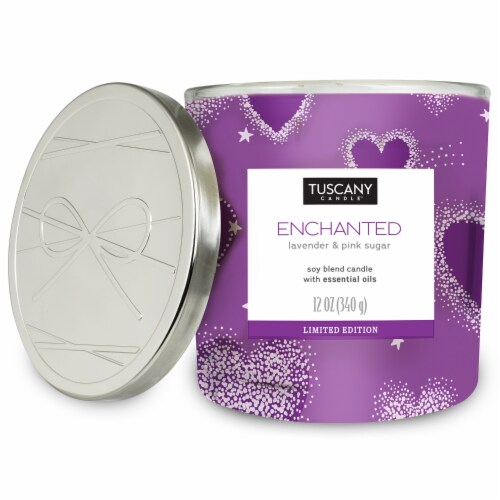 Tuscany Candle Limited Edition Enchanted Lavender & Pink Sugar Scented Jar Candle Perspective: front
