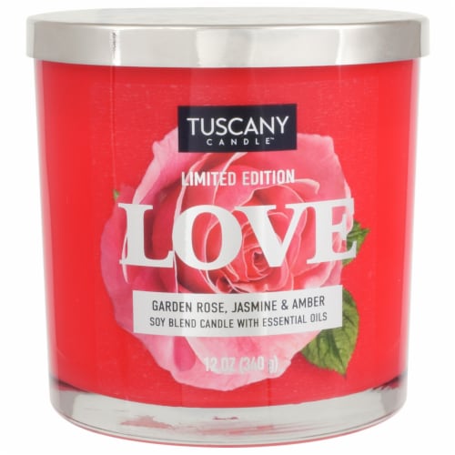 Tuscany Candle Limited Edition Love Garden Rose Jasmine & Amber Scented Jar Candle Perspective: front